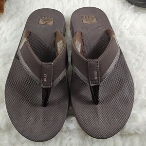 REEF Black Brown Leather Flip Flop Pool Cushion Sandals Slides Men's size 9